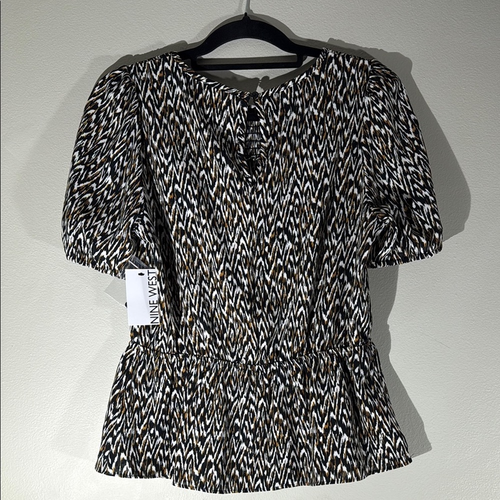 Nine West Women's Top Size M Animal Print - Black, White & Brown NWT